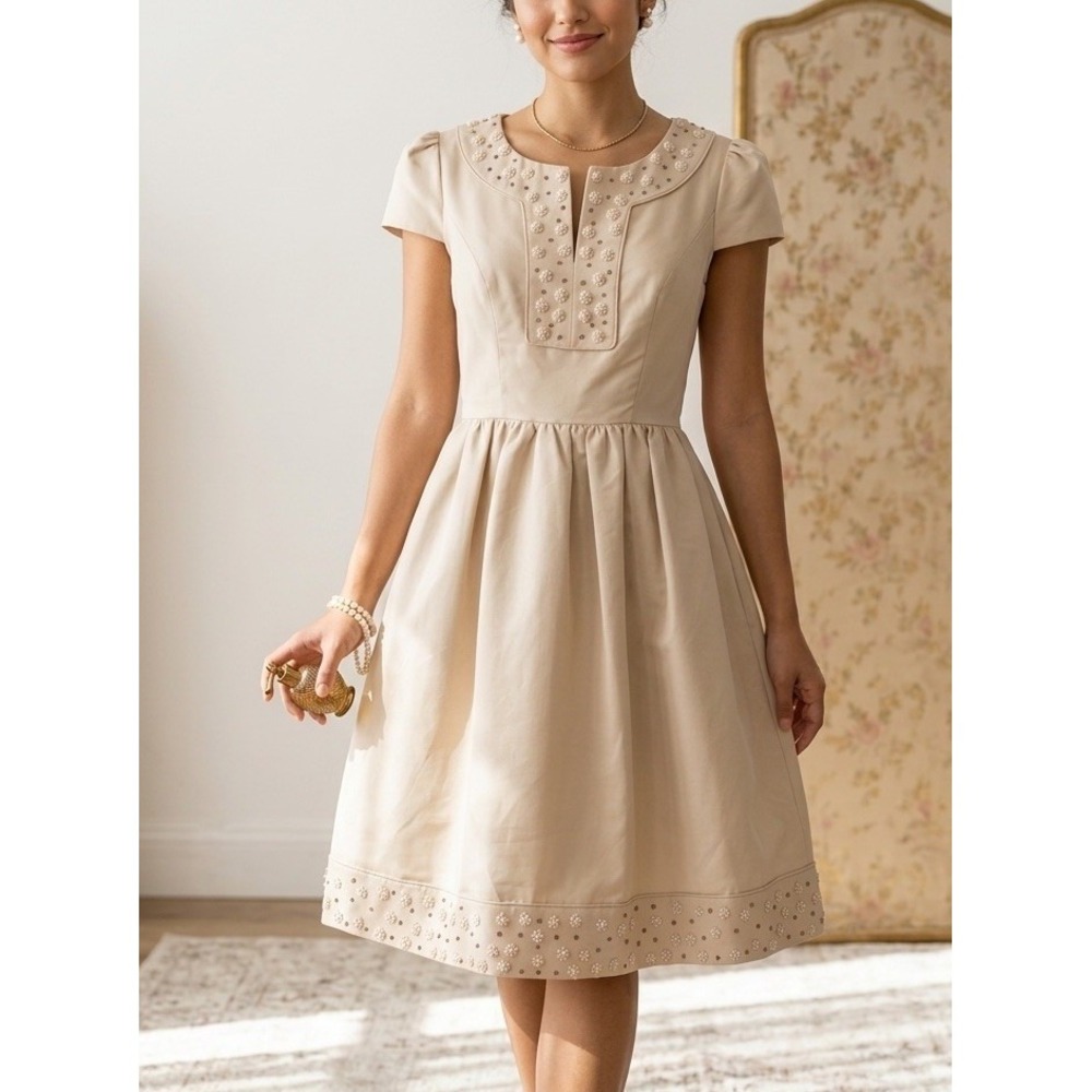 Anthropologie Hitherto Silk-Blend Embroidered Floral Cocktail Dress - Size 4
